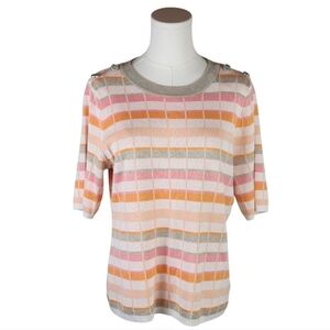 Love Scarlett Pastel Striped Knit Top Button Shoulder Detail Size Medium